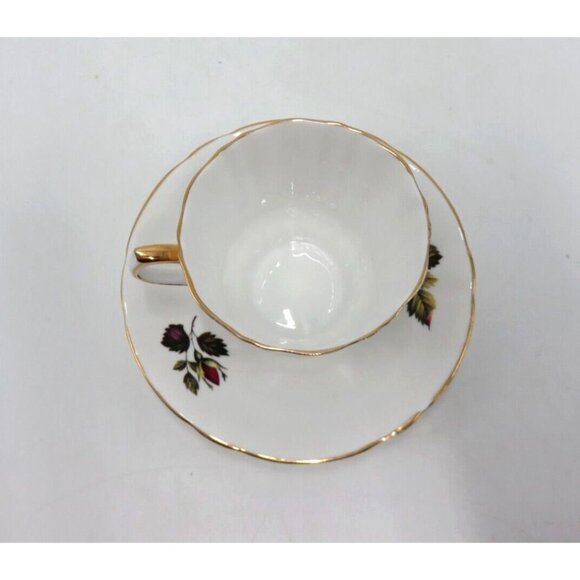 WINDSOR Cup & Saucer Floral Flowers Roses Green and Gold Bone China - Picture 3 of 10